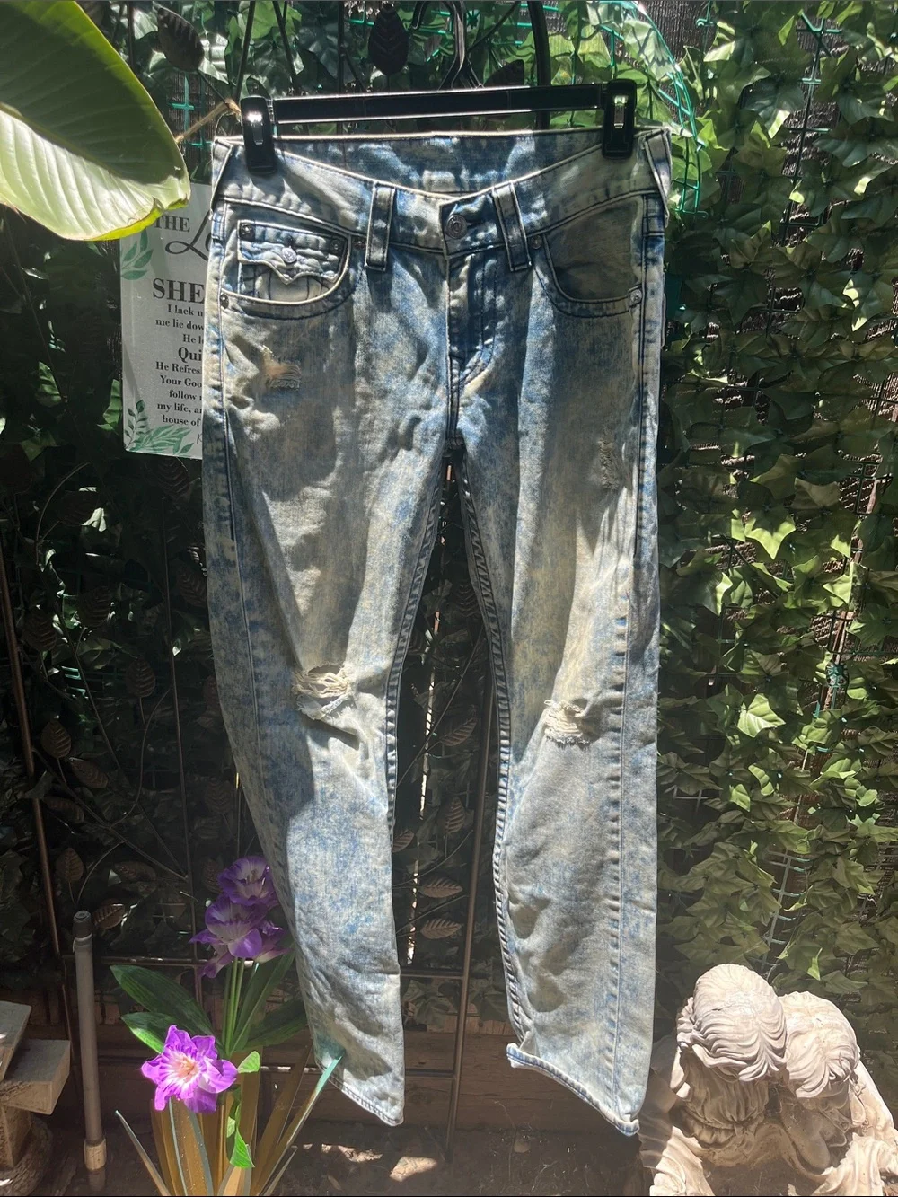 True Religion Men's Acid Wash Blue Jeans